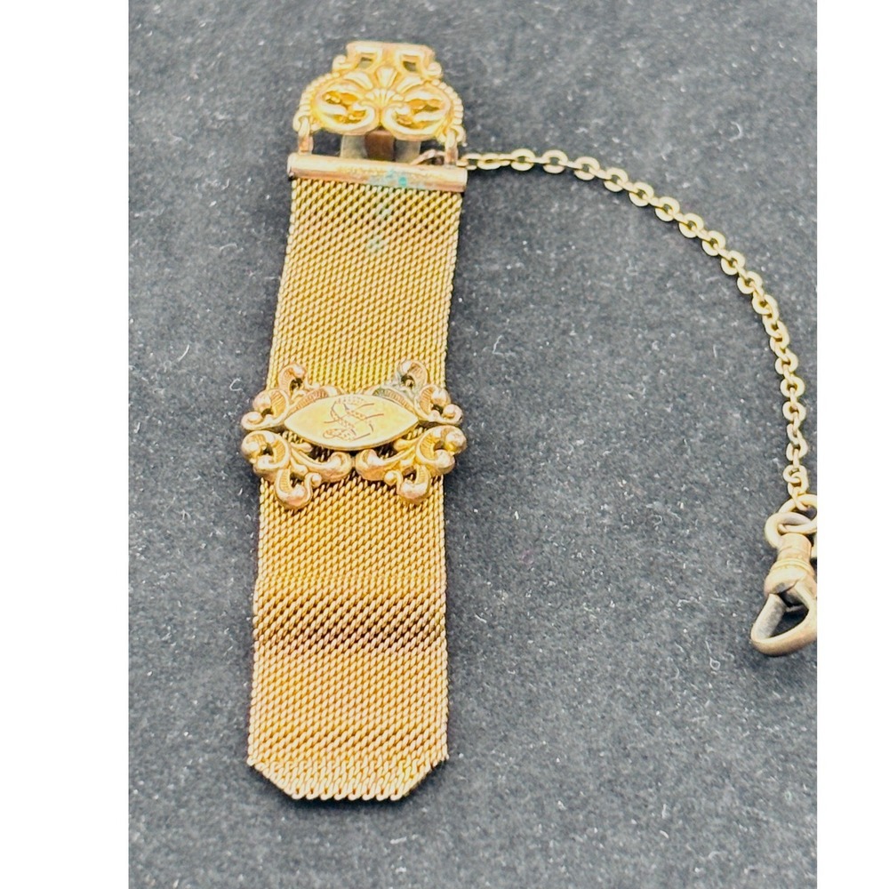 Antique D&C Mesh Watch Fob Slide Chain Monogram S Gold Tone Pat 1903 Victorian